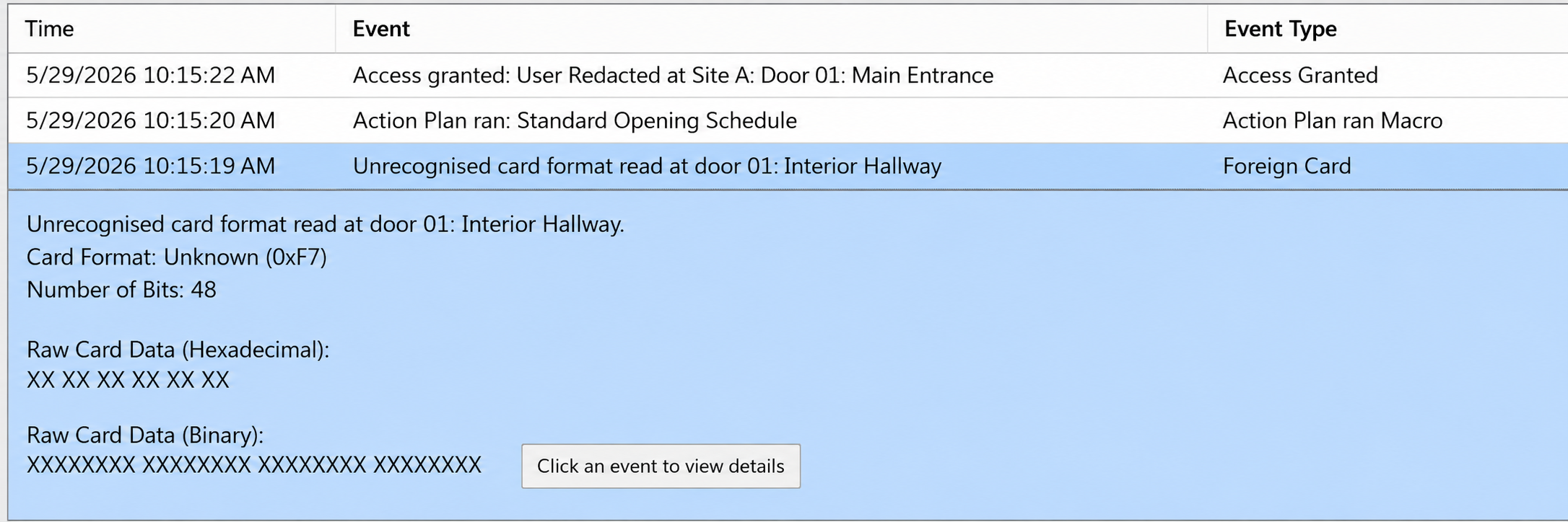 System Log Foreign Card